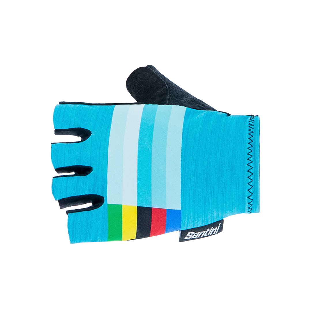 Santini UCI Official Rainbow Stripes GlovesAqua